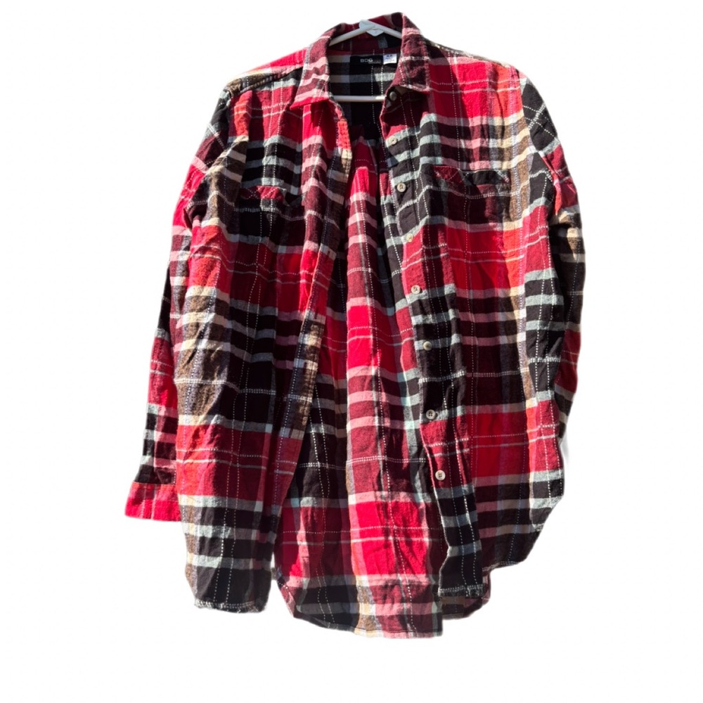 BDG Urban Outfitters Oversized Plaid Flannel Shirt - Red/Black - Size Medium